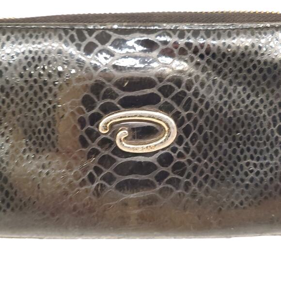 Vintage Oscar De La Renta Leather Wallet Black Snakeskin Pattern Wallet - Picture 3 of 16